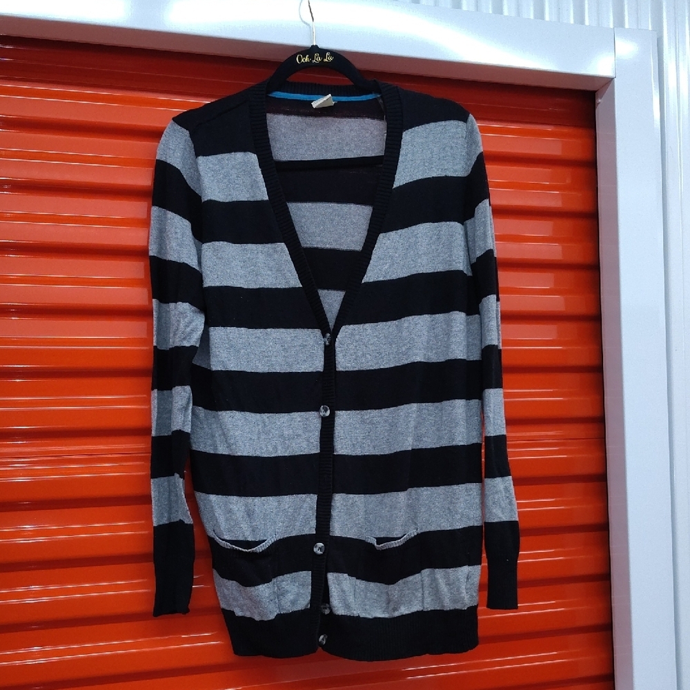 Black and Gray Striped Cardigan